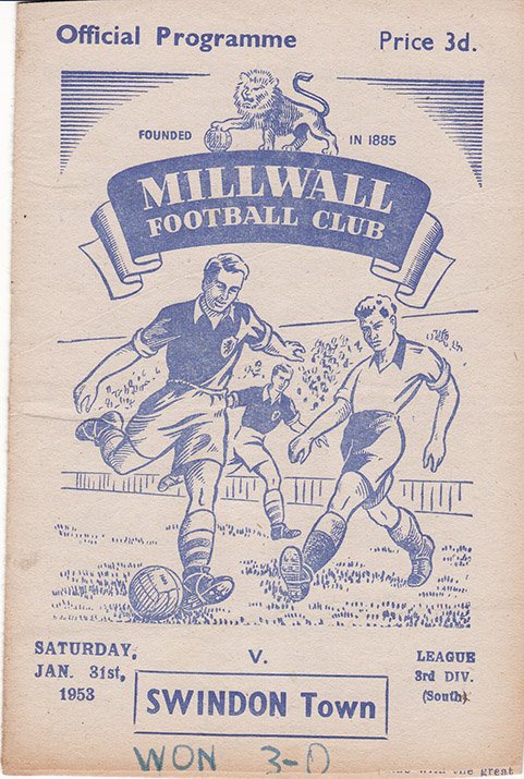 <b>Saturday, January 31, 1953</b><br />vs. Millwall (Away)